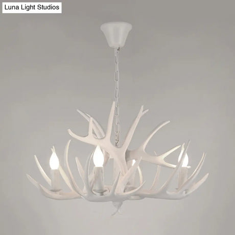 Antler Deco Resin Candle Chandelier: Country Style Suspension Light For Restaurant Ambience