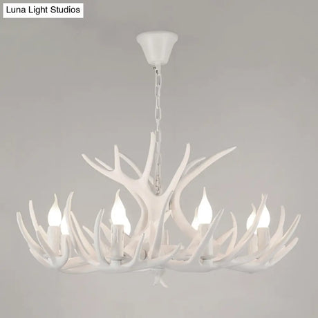 Antler Deco Resin Candle Chandelier: Country Style Suspension Light For Restaurant Ambience