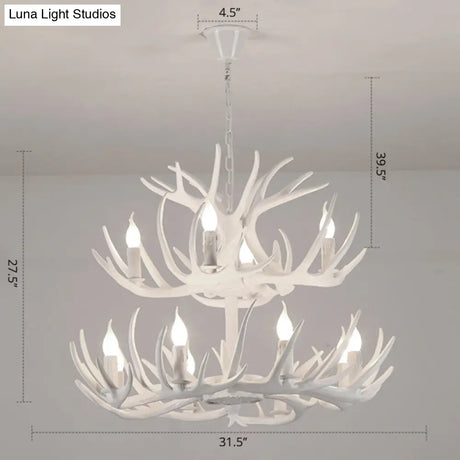 Antler Deco Resin Candle Chandelier: Country Style Suspension Light For Restaurant Ambience