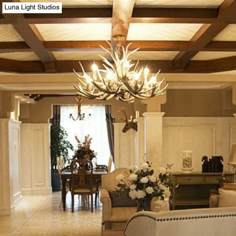 Antler Hanging Pendant Chandelier: Village Candelabra 12 Lights Brown - Ideal For Living Room