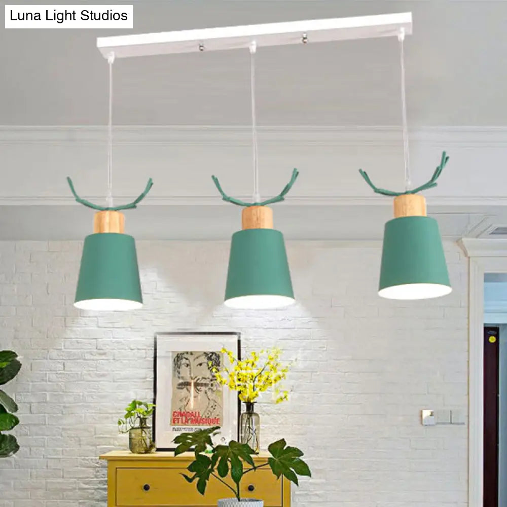 Antler Metal Foyer Pendant Light: Bucket Shape 3 Heads Macaron Style