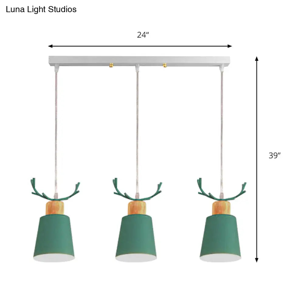 Antler Metal Foyer Pendant Light: Bucket Shape 3 Heads Macaron Style