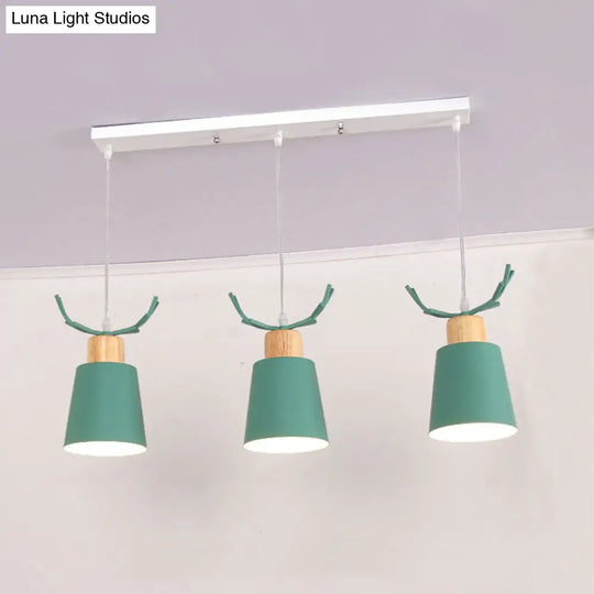 Antler Metal Foyer Pendant Light: Bucket Shape 3 Heads Macaron Style