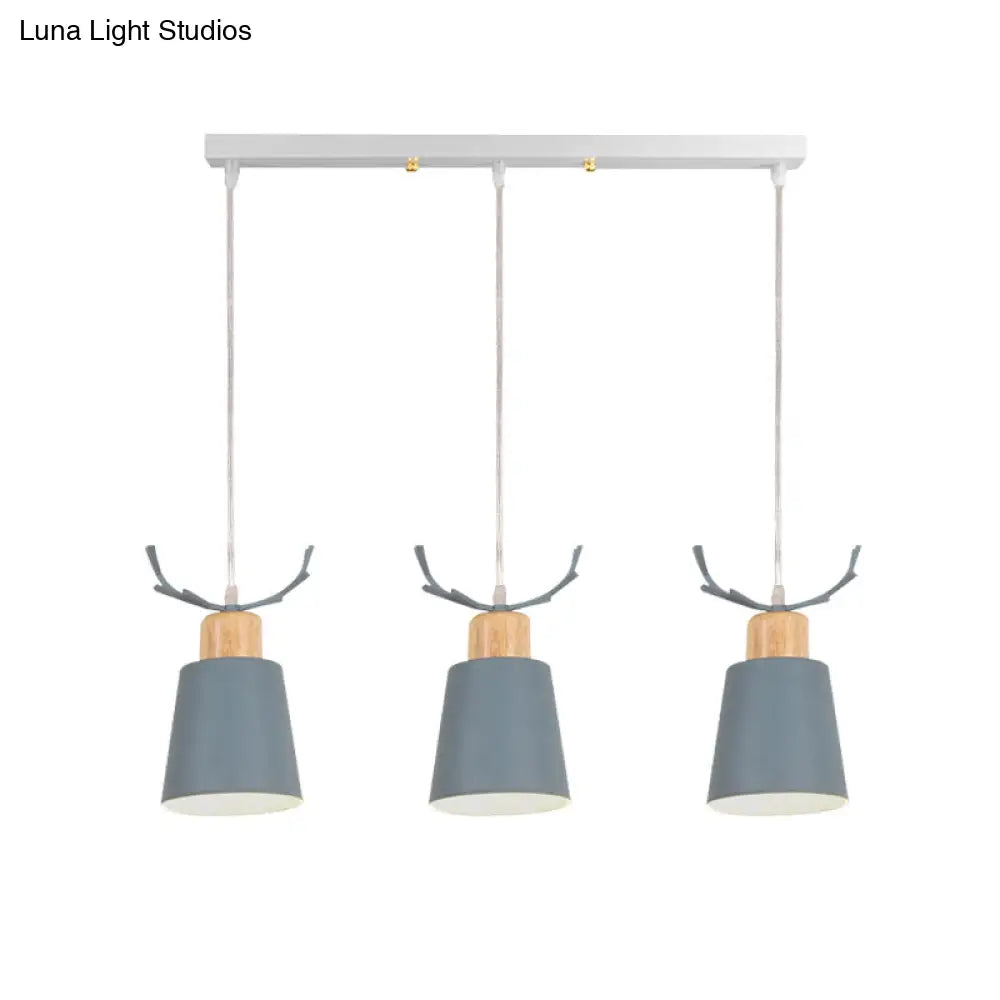 Antler Metal Foyer Pendant Light: Bucket Shape 3 Heads Macaron Style