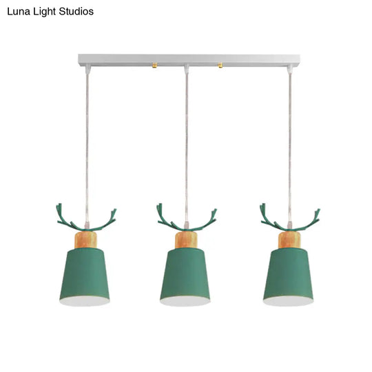 Antler Metal Foyer Pendant Light: Bucket Shape 3 Heads Macaron Style