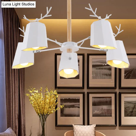 Antler Pendant Light With Tapered Shade: Modern Metal Nordic Lighting Fixture