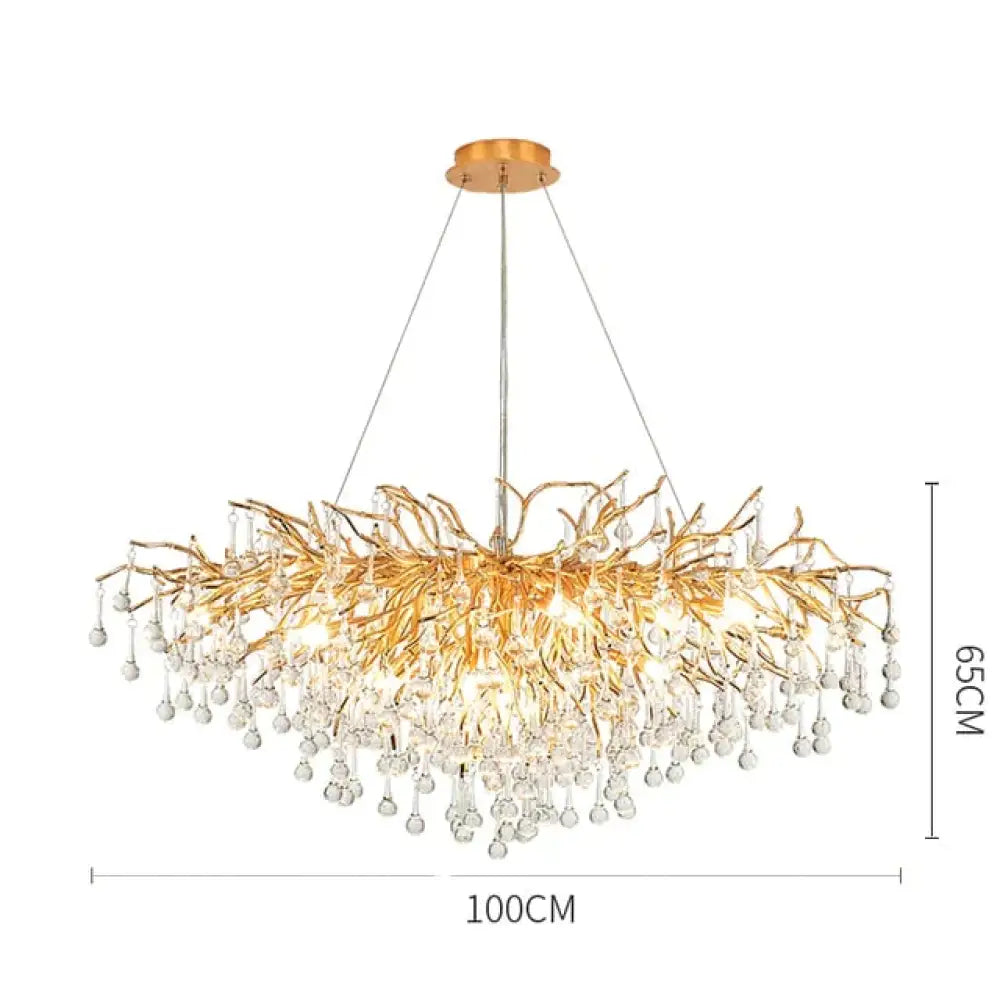 Anya LED Crystal Chandeliers Long 100cm / Gold Body / Warm White Chandelier