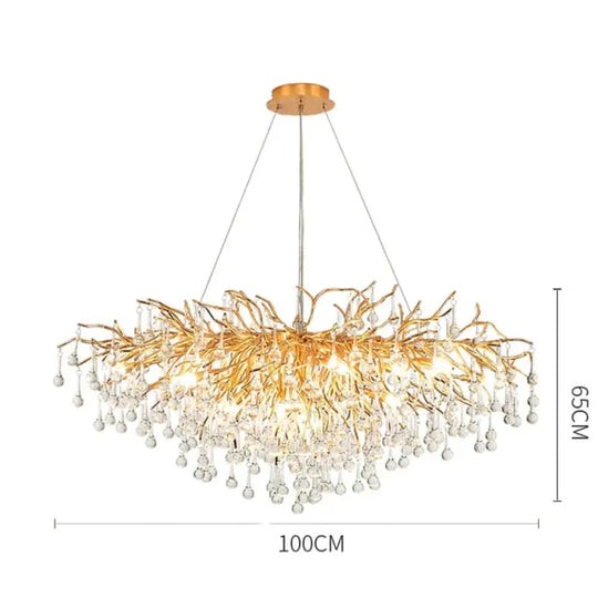 Anya LED Crystal Chandeliers Long 100cm / Gold Body / Warm White Chandelier