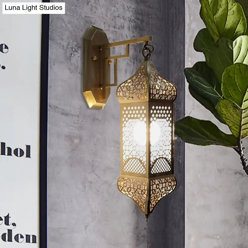 Arab Brass Lantern Wall Mount Sconce: Metallic Head Ceiling Lamp For Corridors