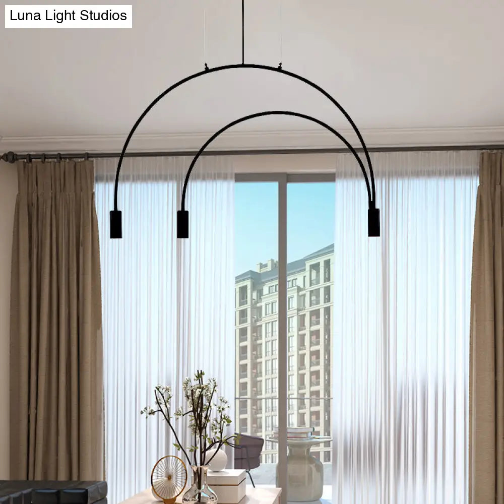 Arched Pendant Lighting With Led For Bar - Contemporary Black Metal 2/3/5 Lights