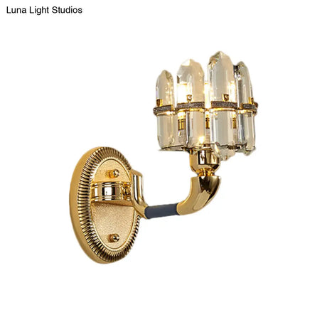 Arched Wall Mount Lamp: Postmodern Crystal Panel Bedside Lighting (Blue/Gold)