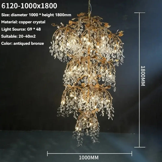 Ardoria Crystal Branch Chandelier – Luxury Copper Statement Light Dia100cm / Silver / neutral light 4000K