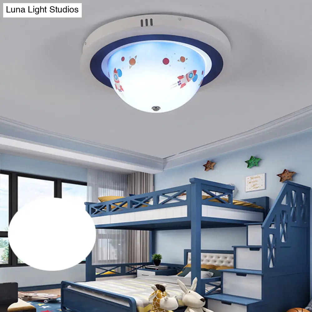 Art Deco Acrylic Bowl Flush Ceiling Light Fixture For Dining Room Blue