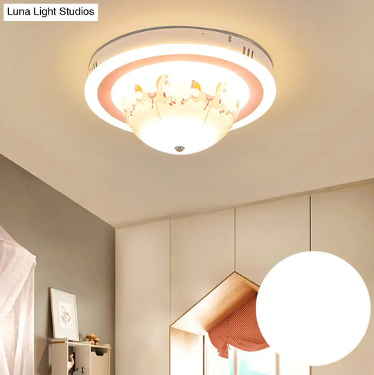 Art Deco Acrylic Bowl Flush Ceiling Light Fixture For Dining Room Pink