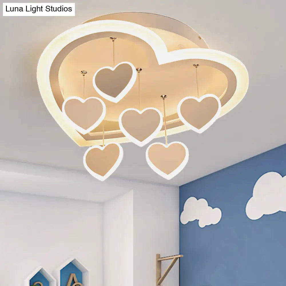 Art Deco Acrylic White Heart-Shaped Flush Mount Ceiling Light For Study Room /