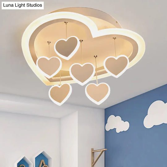 Art Deco Acrylic White Heart-Shaped Flush Mount Ceiling Light For Study Room /