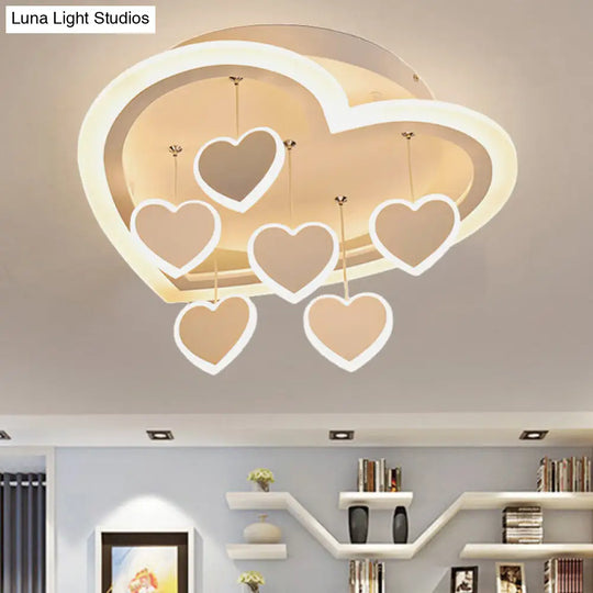 Art Deco Acrylic White Heart - Shaped Flush Mount Ceiling Light For Study Room