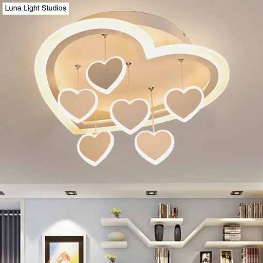 Art Deco Acrylic White Heart-Shaped Flush Mount Ceiling Light For Study Room