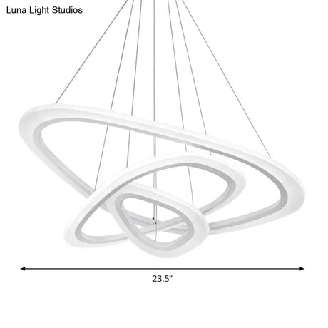 Art Deco Acrylic White Suspension Chandelier For Restaurants: Triangular Loop Design