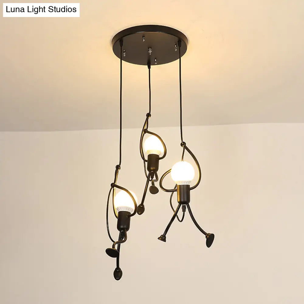Art Deco Black Cartoon Person Suspension Pendant For Bedroom Lighting