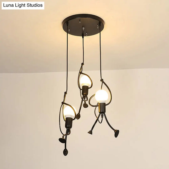 Art Deco Black Cartoon Person Suspension Pendant For Bedroom Lighting