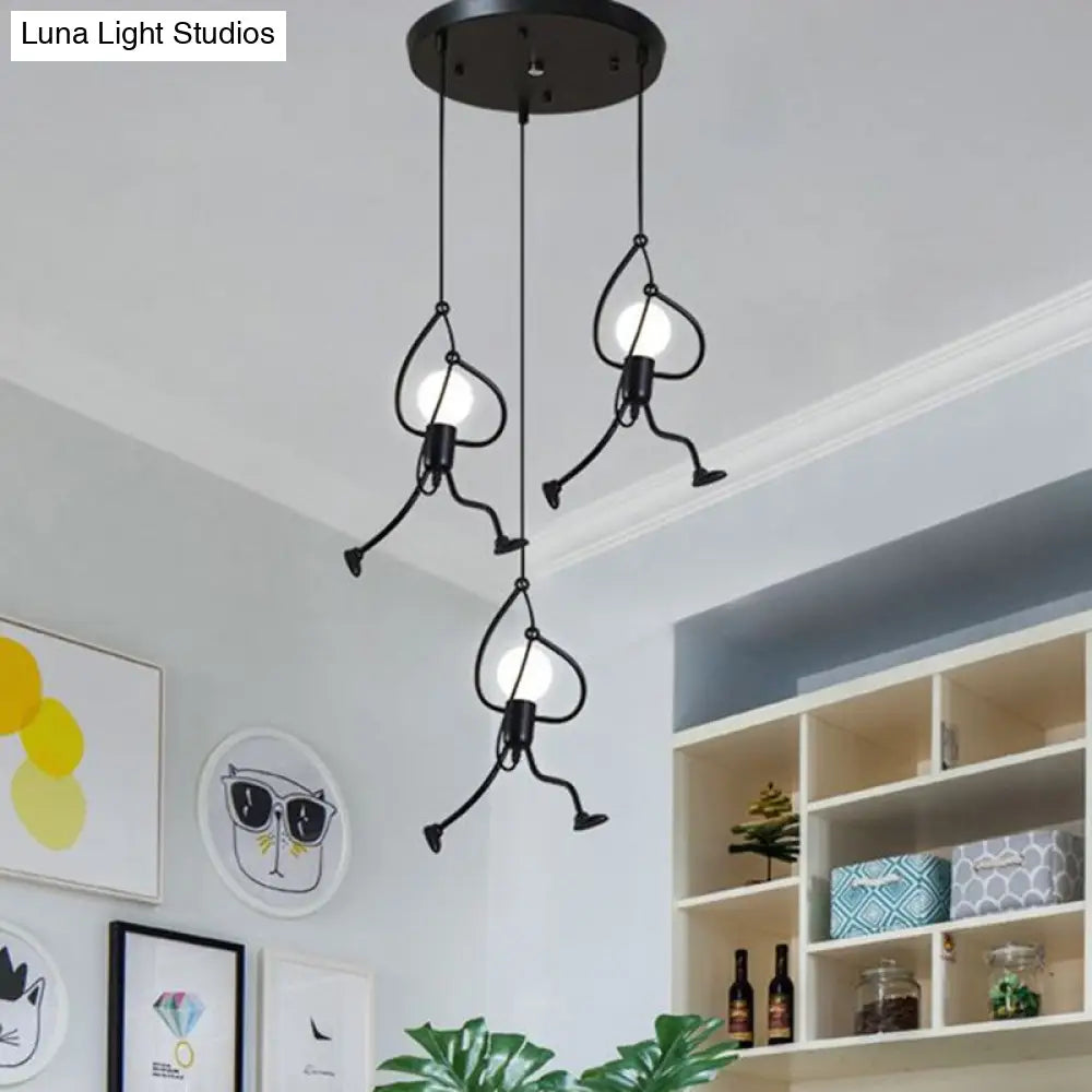 Art Deco Black Cartoon Person Suspension Pendant For Bedroom Lighting