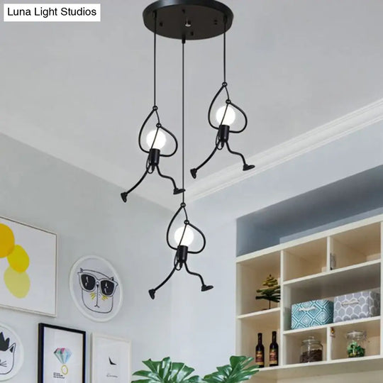 Art Deco Black Cartoon Person Suspension Pendant For Bedroom Lighting