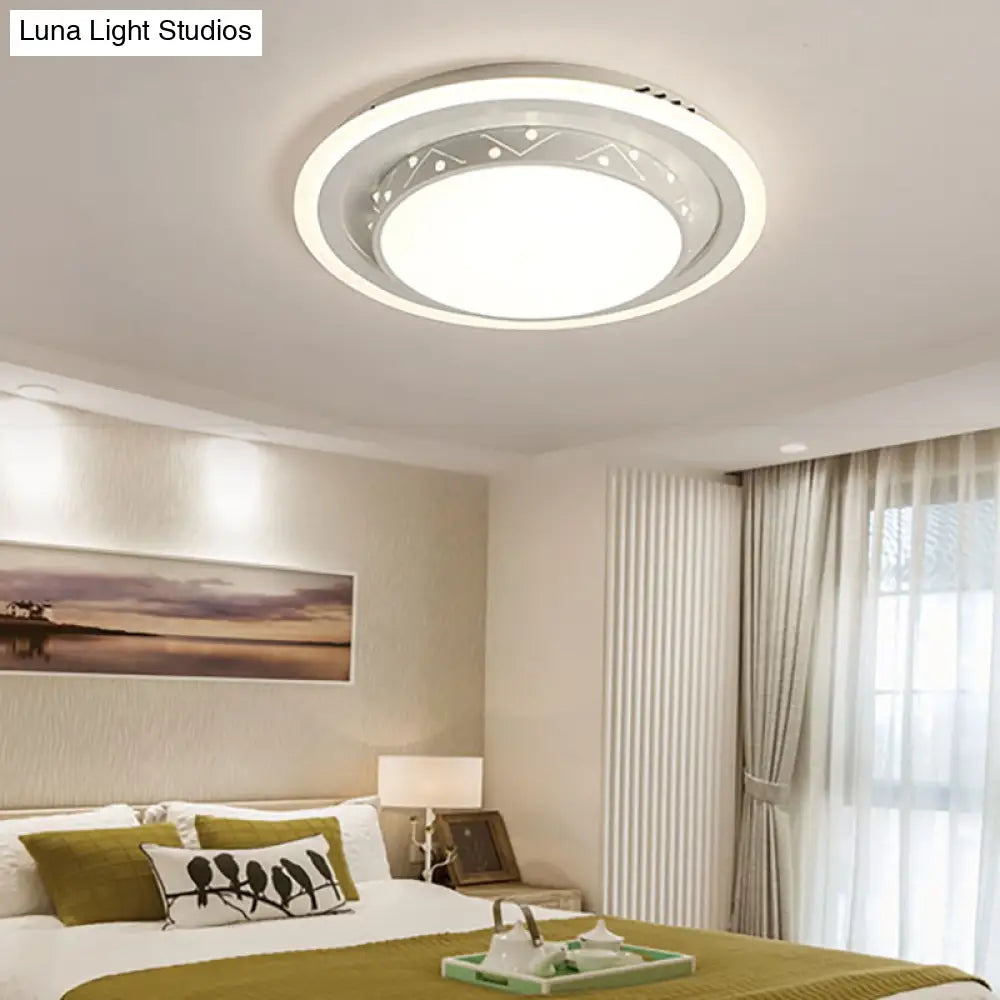 Art Deco Circle Flush Mount Ceiling Light With Acrylic Shade - Ideal For Bedroom White / 18