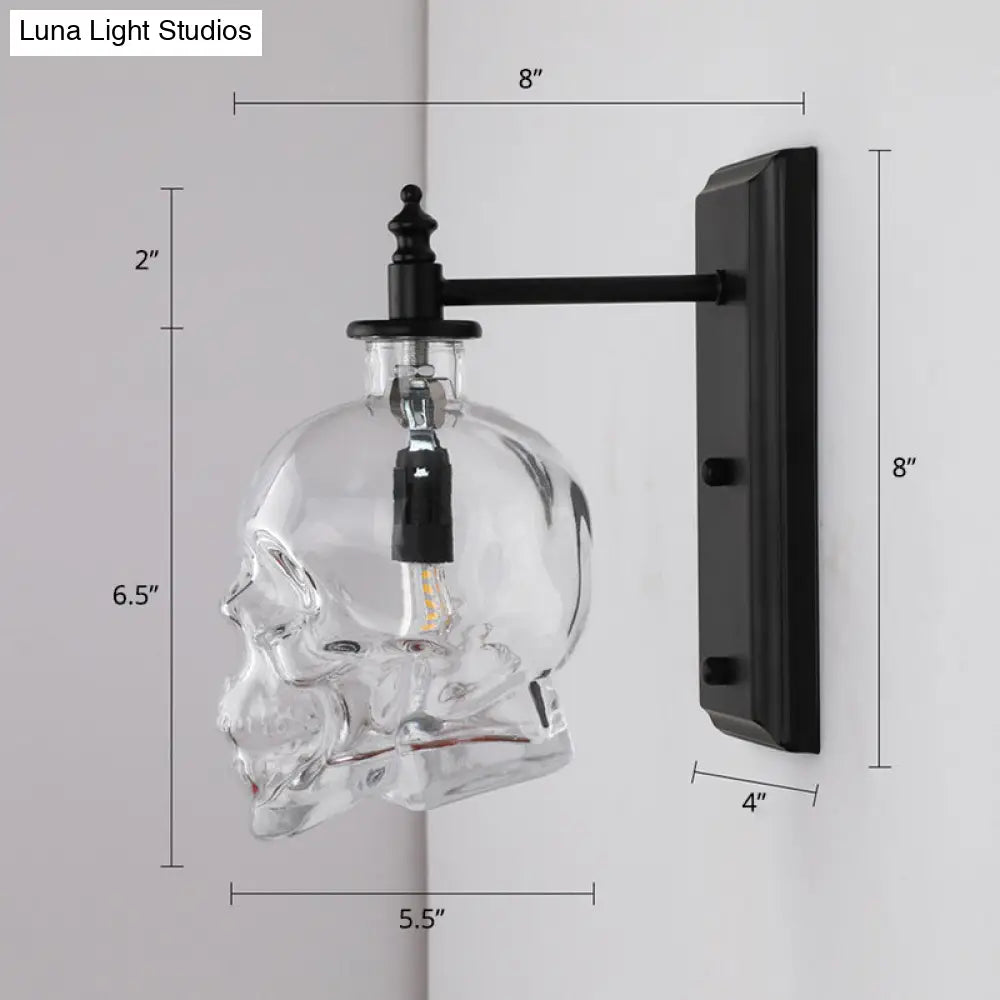 Art Deco Clear Glass Skull Wall Sconce Light Fixture For Bedroom