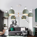 Art Deco Dome Pendant Chandelier - 6-Light Metal Hanging Light For Living Room Green