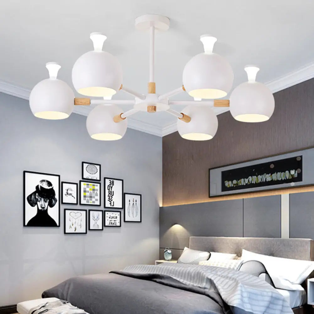 Art Deco Dome Pendant Chandelier - 6-Light Metal Hanging Light For Living Room White