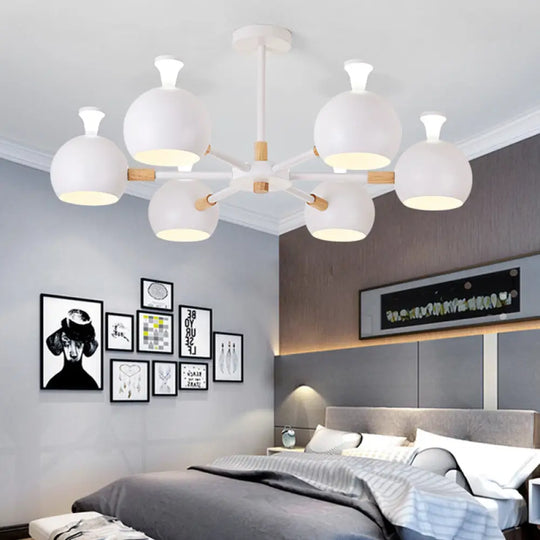Art Deco Dome Pendant Chandelier - 6-Light Metal Hanging Light For Living Room White