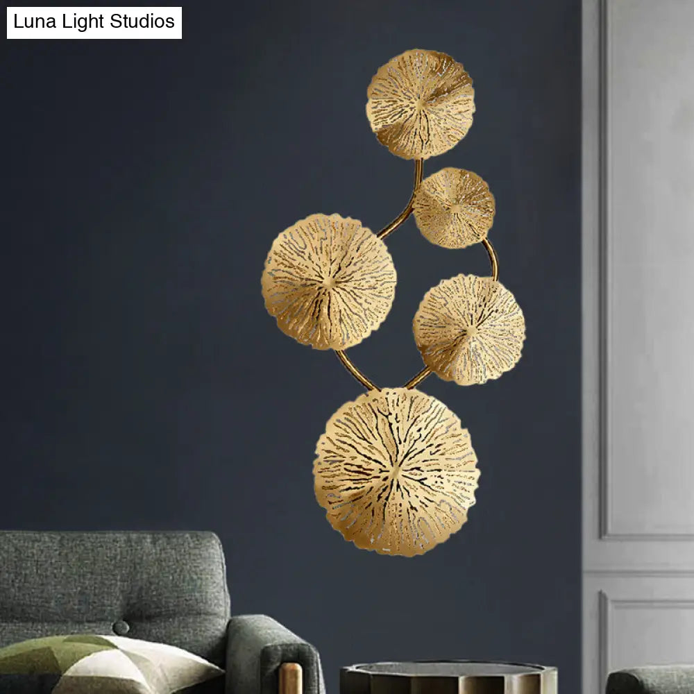 Art Deco Gold Finish Lotus Leaf Wall Lamp - Stainless Steel Flush Sconce