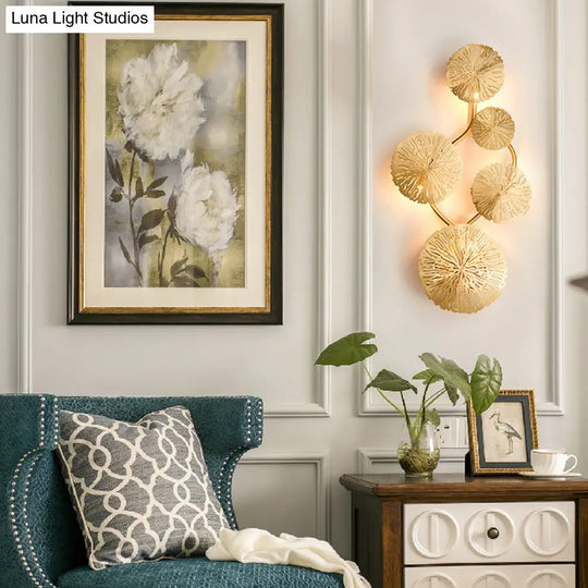 Art Deco Gold Finish Lotus Leaf Wall Lamp - Stainless Steel Flush Sconce