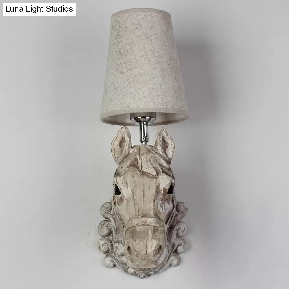 Art Deco Horse Head Wall Sconce 1-Light Restaurant Mounted Light - Brown Resin With Cone Shade