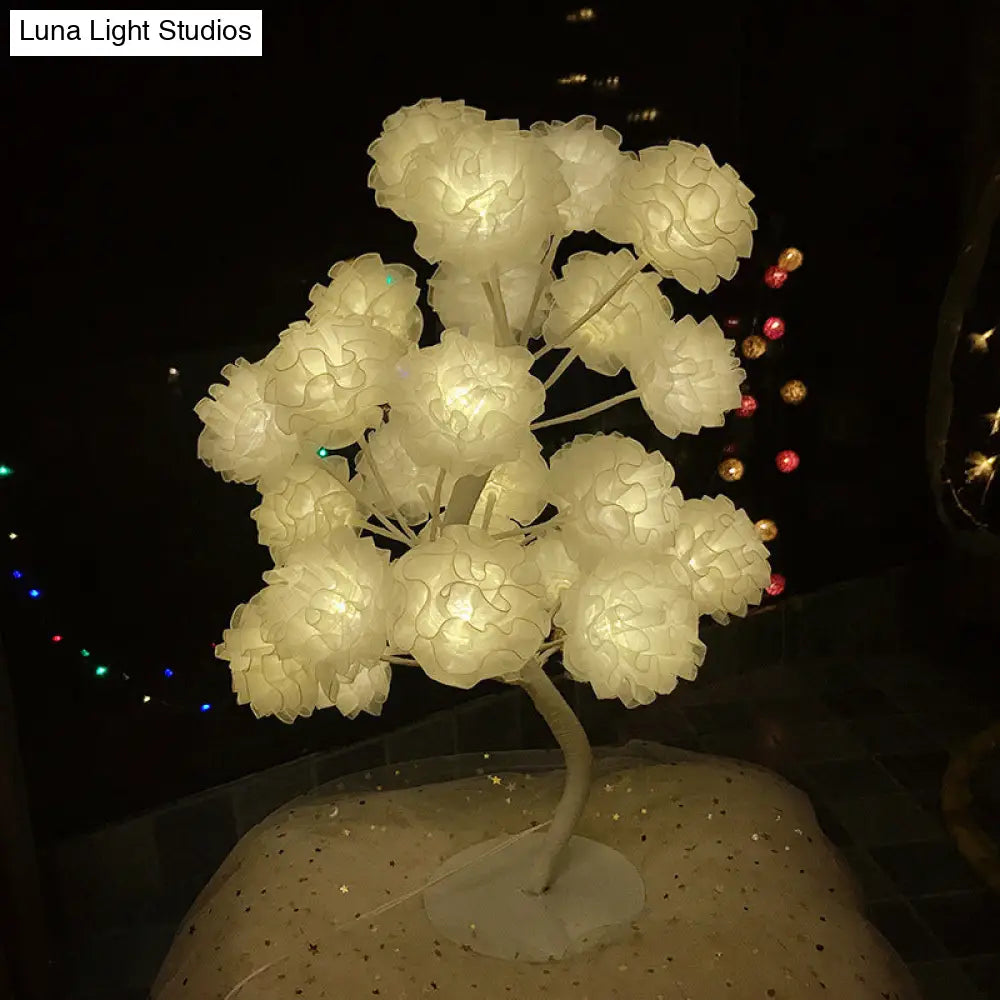Art Deco Led Nightstand Lamp: Floral Night Light With Branching Design - White/Pink/Blue For Living