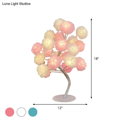 Art Deco Led Nightstand Lamp: Floral Night Light With Branching Design - White/Pink/Blue For Living