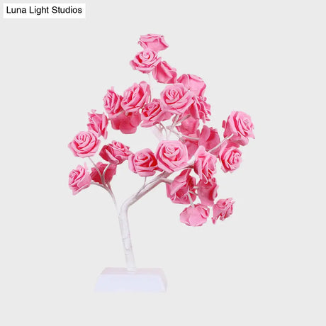 Art Deco Led Pink Rose Table Night Lamp With Branch Design - Perfect For Restaurants