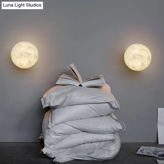 Art Deco Led Sconce Light: White Moon Flush Mount Wall Fixture With Resin Shade