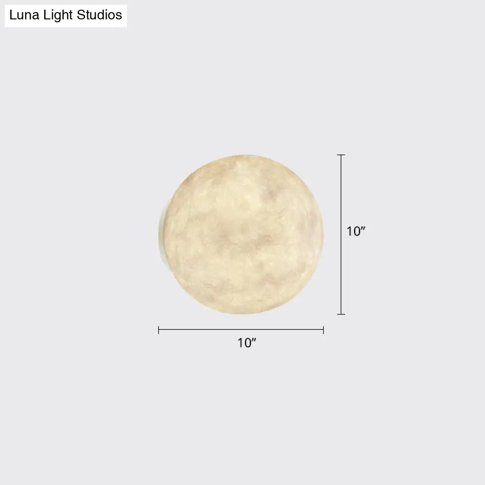 Art Deco Led Sconce Light: White Moon Flush Mount Wall Fixture With Resin Shade
