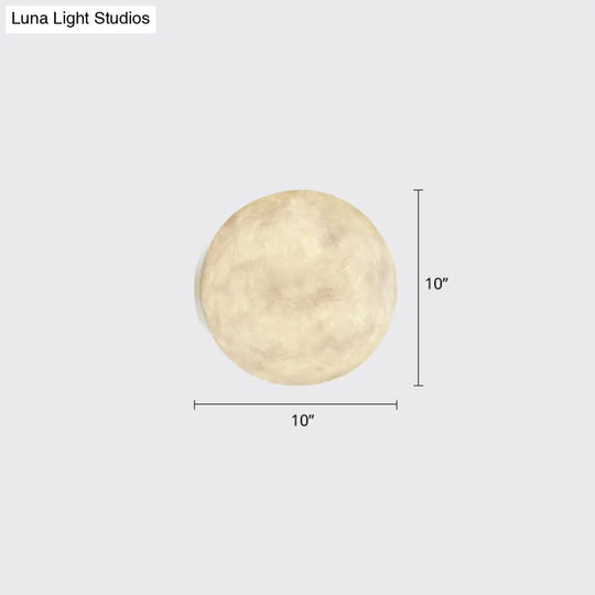 Art Deco Led Sconce Light: White Moon Flush Mount Wall Fixture With Resin Shade