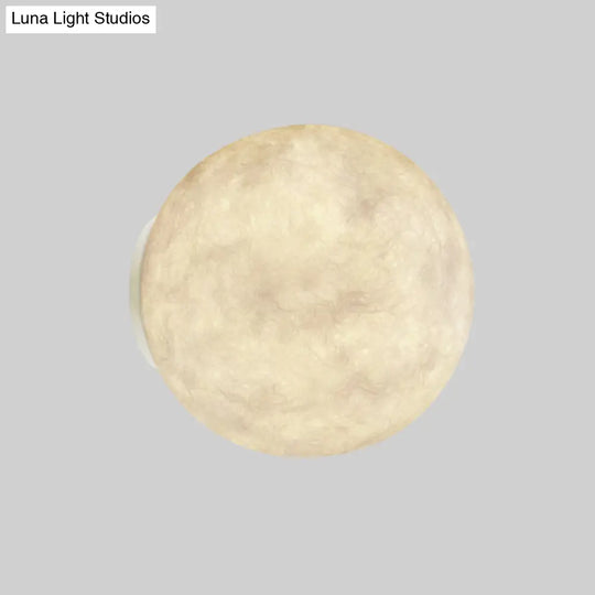 Art Deco Led Sconce Light: White Moon Flush Mount Wall Fixture With Resin Shade