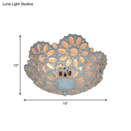 Art Deco Metal Bowl Flush Mount Ceiling Lamp With 3 Lights - White Ideal For Living Room