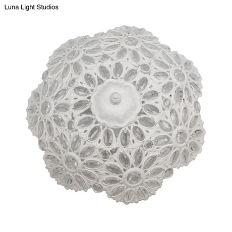 Art Deco Metal Bowl Flush Mount Ceiling Lamp With 3 Lights - White Ideal For Living Room
