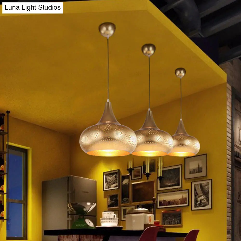 Art Deco Metal Pendant Light With Down Lighting For Gourd Restaurant - Silver/Bronze/Brass