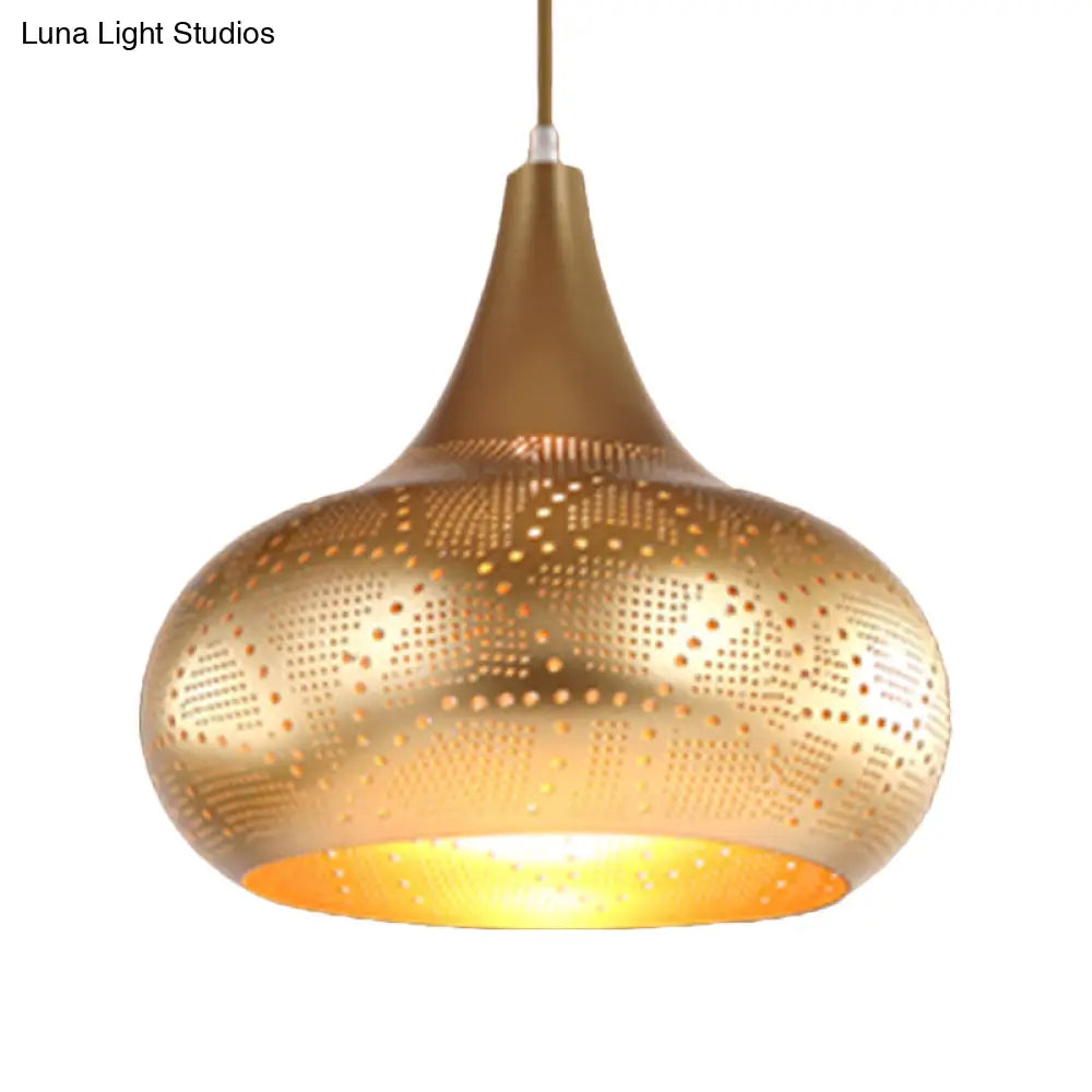 Art Deco Metal Pendant Light With Down Lighting For Gourd Restaurant - Silver/Bronze/Brass