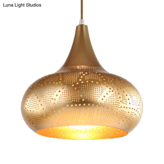 Art Deco Metal Pendant Light With Down Lighting For Gourd Restaurant - Silver/Bronze/Brass