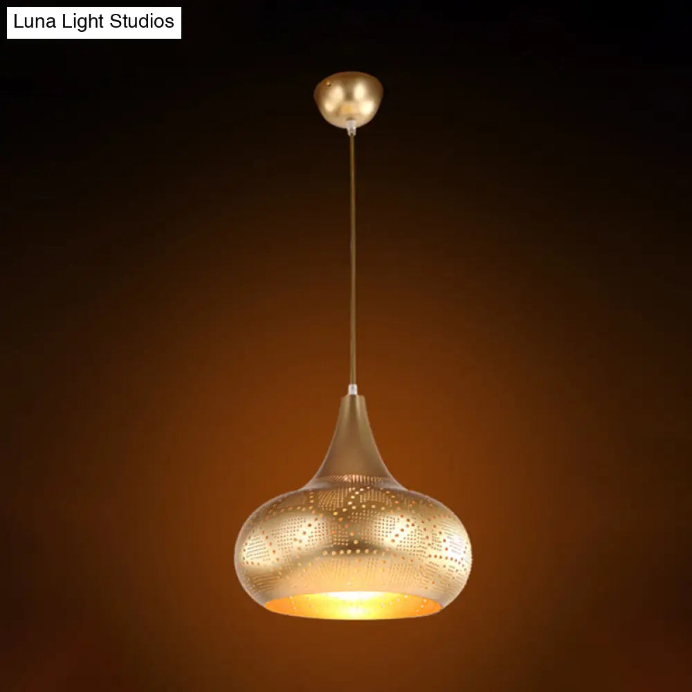 Art Deco Metal Pendant Light With Down Lighting For Gourd Restaurant - Silver/Bronze/Brass