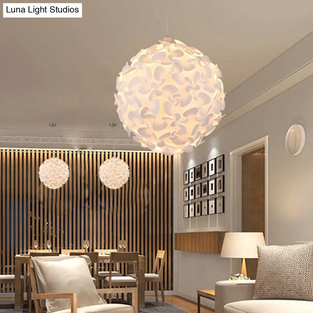 Art Deco Pendant Light With Plastic Globe Shade - White Hanging Ceiling 18/23.5 Width