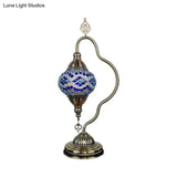 Art Deco Stained Glass Night Lamp - Curvy Arm 1 Bulb Bedroom Nightstand Lighting (Red/Yellow/Orange)